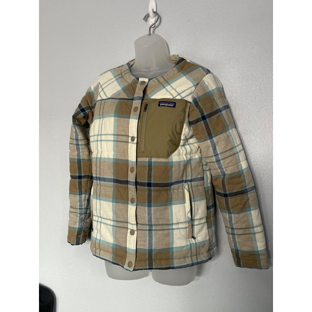 Patagonia Womens SZ S Heywood Plaid Jacket Insulated Quilted Cream Blue Rare! - Picture 2 of 12